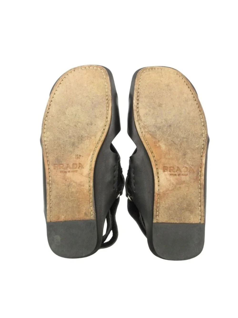 Prada Sandals Logo Leather Shoes Black 7